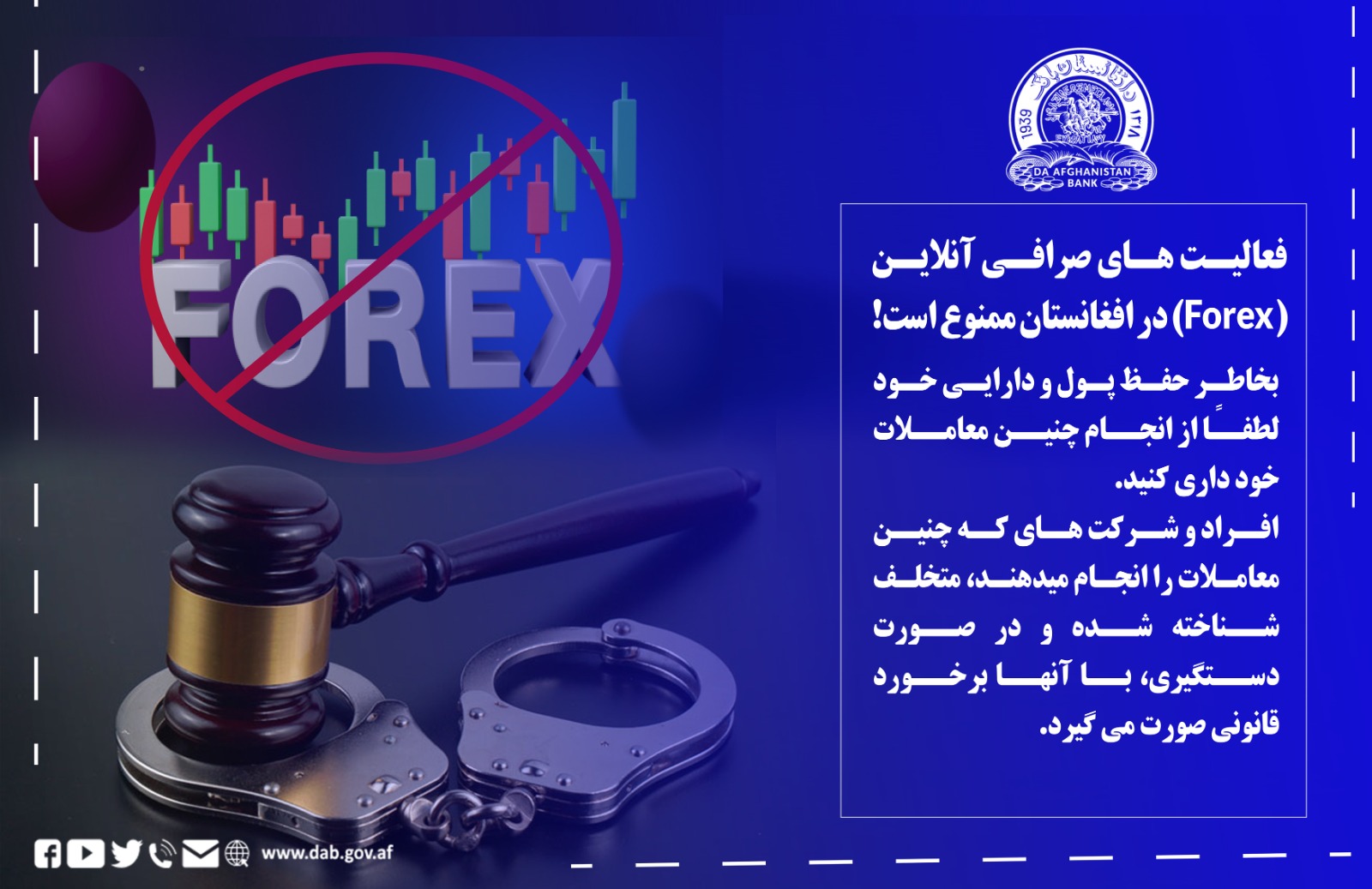 فعالیت های صرافی آنلاین (Forex) در افغانستان ممنوع است!