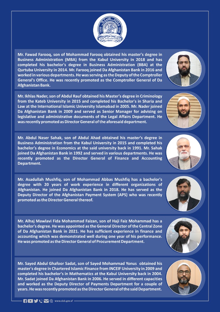 Da Afghanistan Bank Is Committed to Retaining and Promoting Professional and Experienced Staff