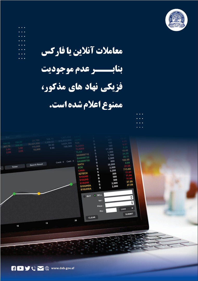 معاملات آنلاین یا فارکس بنا بر عدم موجودیت فزیکی نهاد های مذکور، ممنوع اعلام شده است.