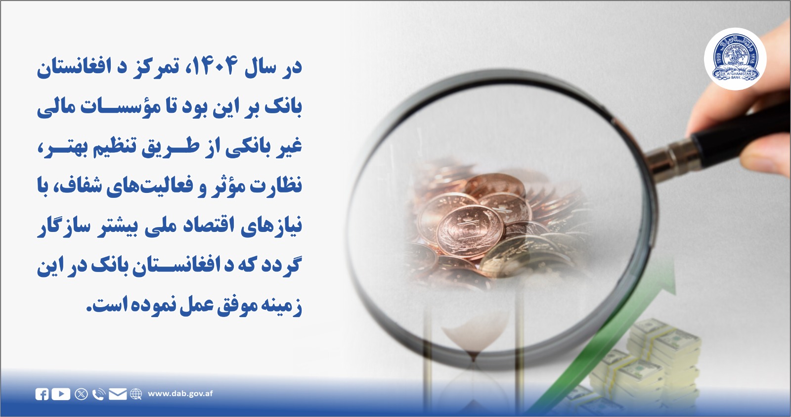در سال ۱۴۰۴، تمرکز د افغانستان بانک بر این بود تا موسسات مالی غیر بانکی 