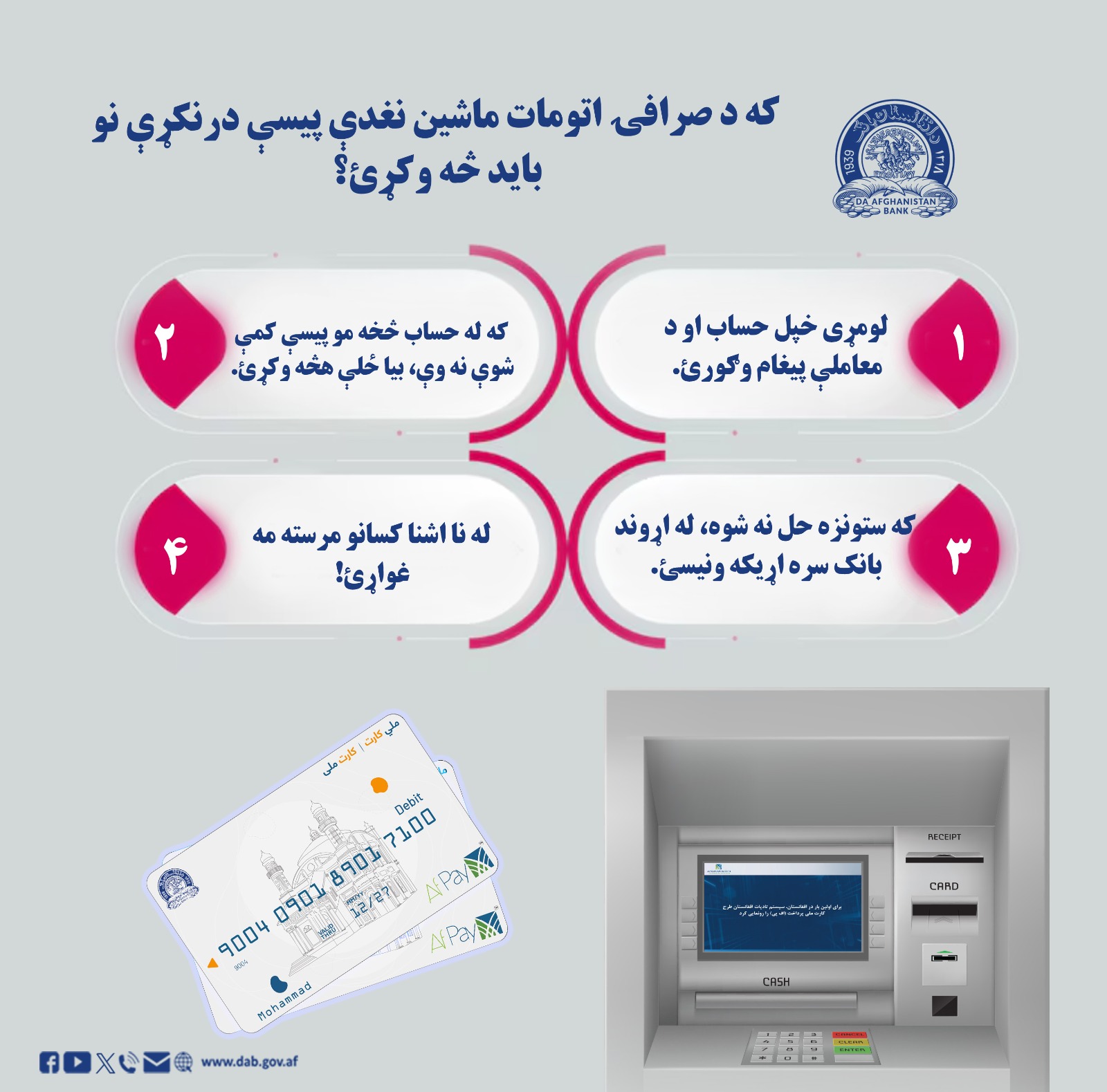 که د صرافۍ اتومات ماشین نغدې پیسې درنکړې نو باید څه وکړئ؟