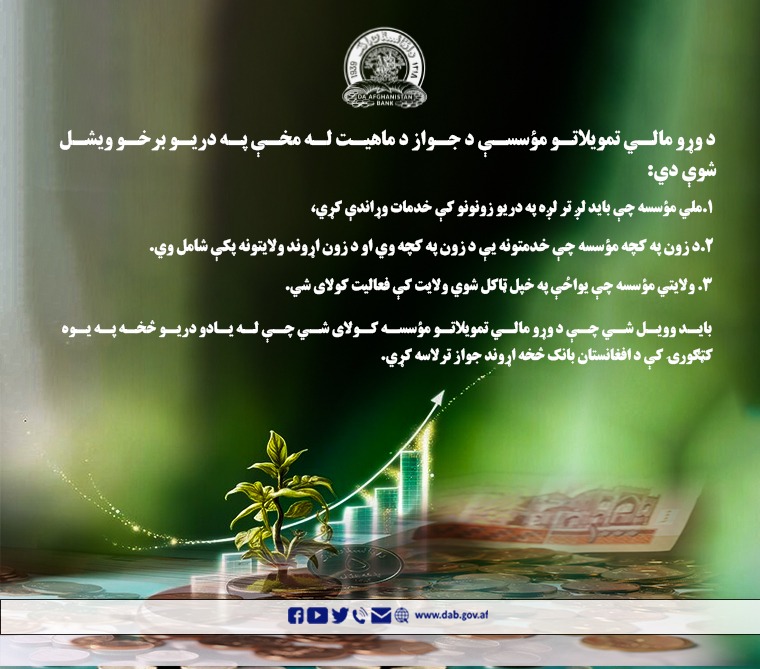 د وړو مالي تمویلاتو مؤسسې د جواز د ماهیت له مخې په دریو برخو ویشل شوې دي