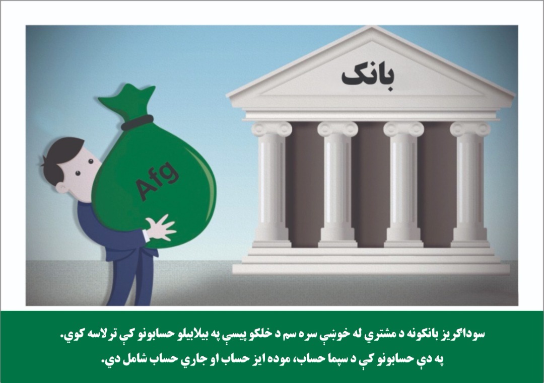 سوداګریز بانکونه د مشتري د خوښې سره سم د خلکو پیسې په بیلابیلو حسابونو کې ترلاسه کوي. په دې حسابونو کې د سپما حساب، موده ایز حساب او جاري حساب شامل دي