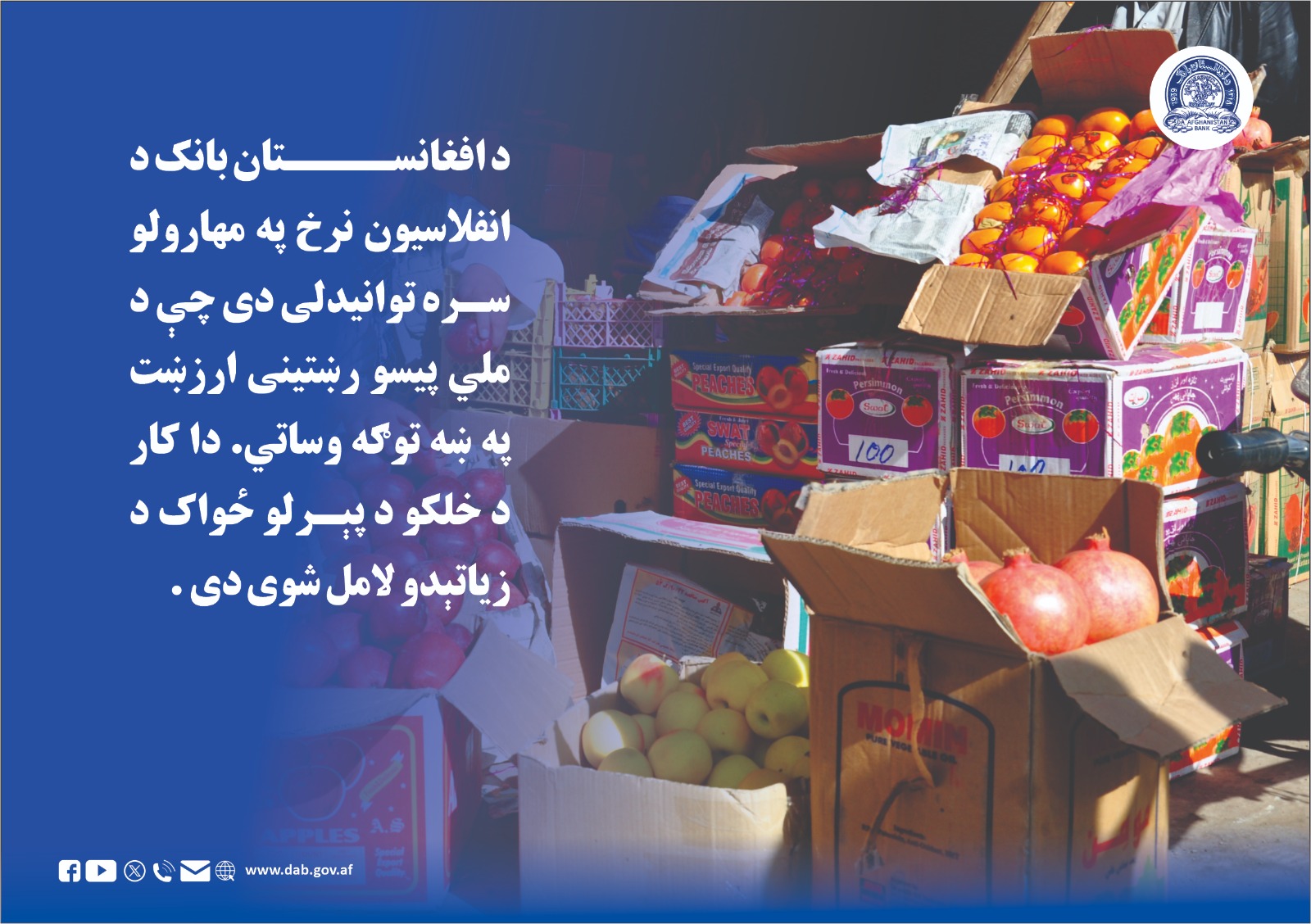 د افغانستان بانک د انفلاسیون نرخ په مهارولو سره توانیدلی دی